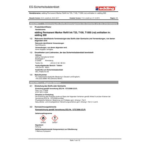 Marcatore permanente edding 500 punta scalpello 2-7 mm rosso E-500 002